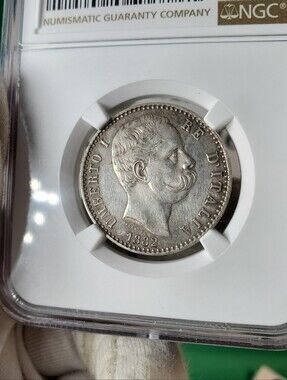1882 R Italy 2 Lire KM# 23 NGC  AU DETAILS CLEANED